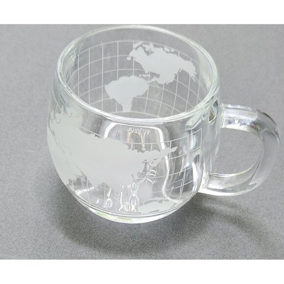 Vintage Nestle Nescafe Etched Clear Glass World Globe Coffee Tea Mug Cup 1970’s - Picture 1 of 9
